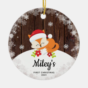 Baby Name Erstes Weihnachten Fuchs Schneeflocke Ho Keramik Ornament