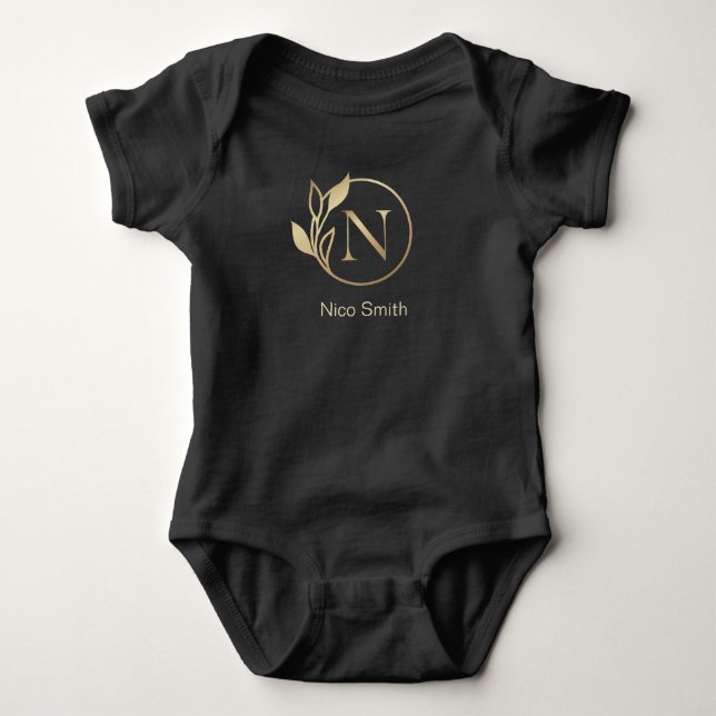 Baby Name Floral Alphabet,N/ Initial Baby Strampler (Vorderseite)