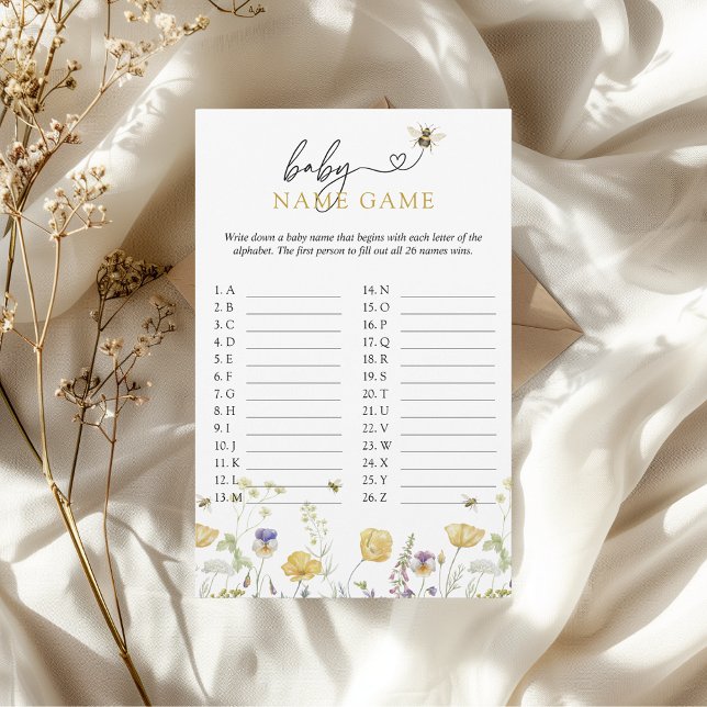Baby Name Game Bee Wildblume Baby Shower Game Flyer (baby name game mama to bee wildflowers baby shower fun funny meadow garden outdoor)