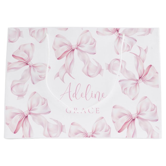 Baby Name Pink Bow Geschenktasche Große Geschenktüte (Vorderseite)