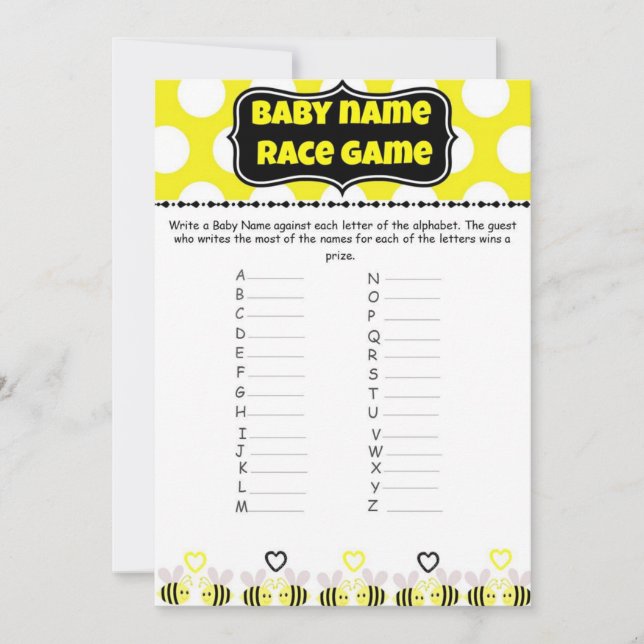 Baby Name Race - Baby Shower Game (Vorderseite)
