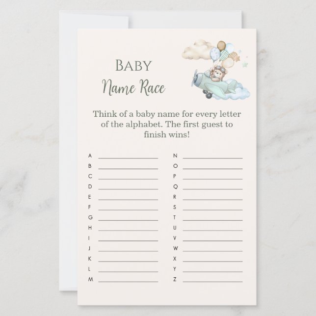 Baby Name Race Bearly Wait Airplane Boy Game (Vorderseite)