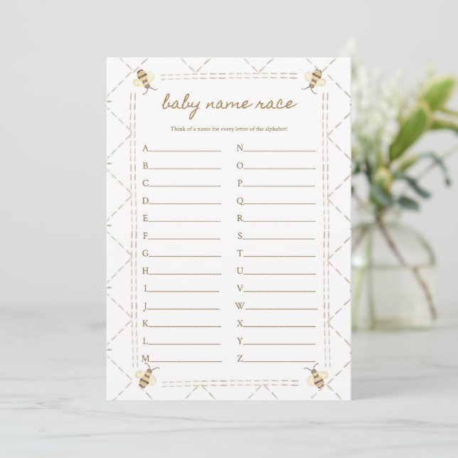 Baby Name Race Bee Baby Showcard Einladung (Stehend Vorderseite)