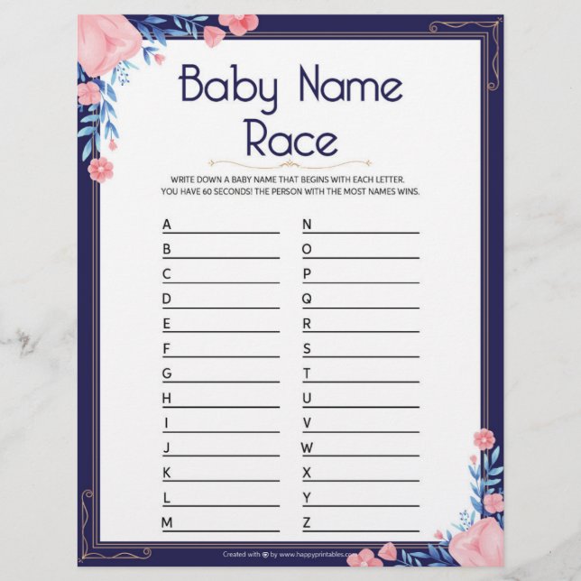 Baby Name Race [Blumenrahmen] Briefbogen (Vorderseite)