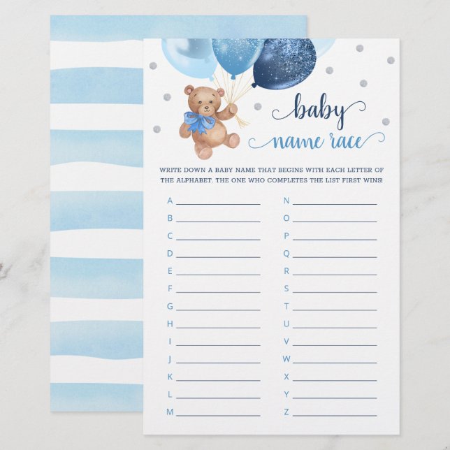 Baby Name Race Game Baby Shooting Teddy Bear (Vorne/Hinten)
