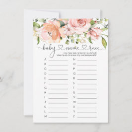 Baby Name Race Game, Floral Rose Baby Showspiel Einladung