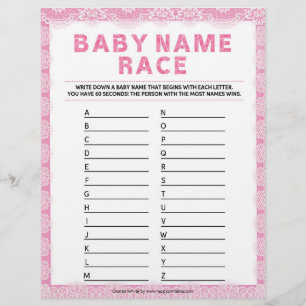Baby Name Race [Luxury Lace [Pink] Briefbogen