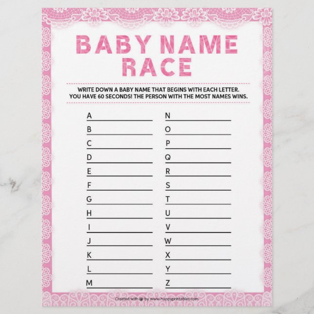 Baby Name Race [Luxury Lace [Pink] Briefbogen (Vorderseite)