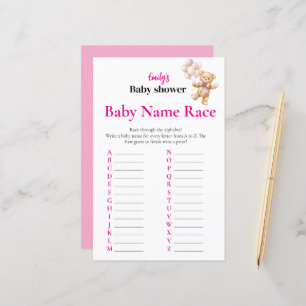 Baby-Name-Rennen-Spiel mit rosa Teddybär zur Babyp