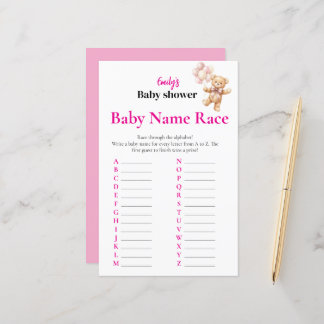 Baby-Name-Rennen-Spiel mit rosa Teddybär zur Babyp