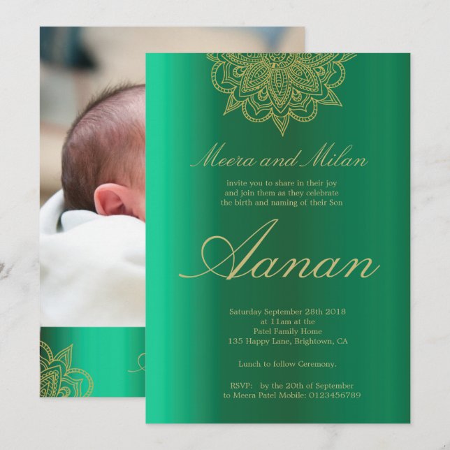 Baby Naming Namkaran Foto Zeremonie Einladung (Vorne/Hinten)