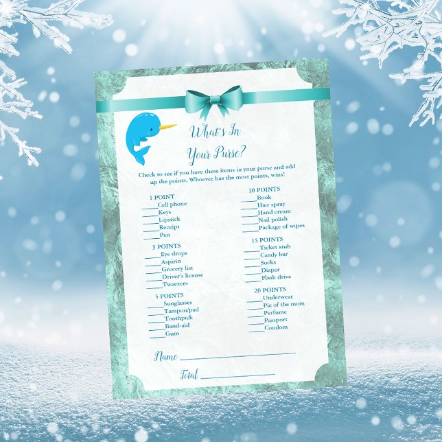 Baby Narwhal, was in Ihrem Purse Baby Shower Game  Einladung (Von Creator hochgeladen)