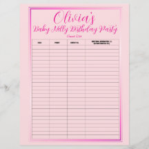 Baby Nelly Birthday Party Guest List