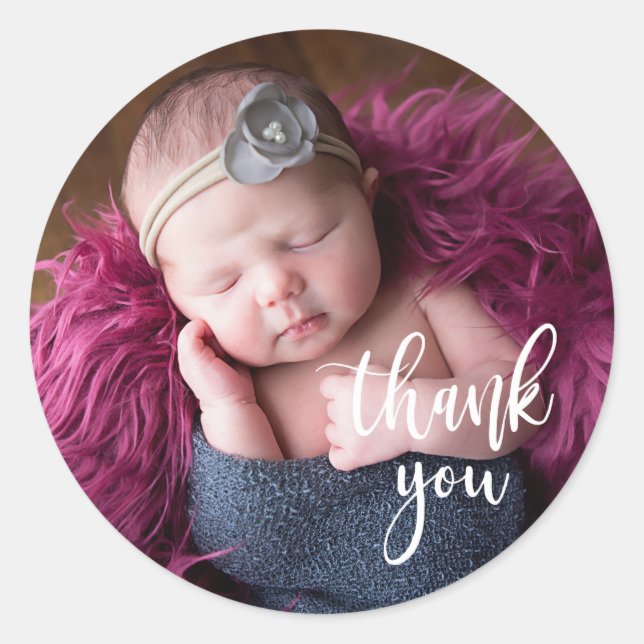 Baby Neuborn Foto Danke Sticker (Vorderseite)