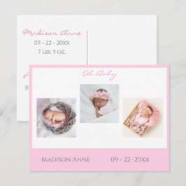Baby Neugeborenes Foto Pink Baby Girl Niedliche Ge Ankündigungspostkarte