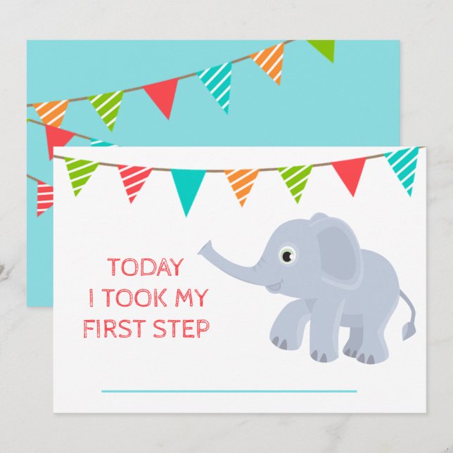 Baby Niedlich Monthly Growth Blue Elephant Einladung (Vorne/Hinten)