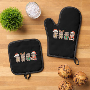 Baby-Nilpferd Moo Deng Weihnachten Ofenhandschuh & Topflappen-Set