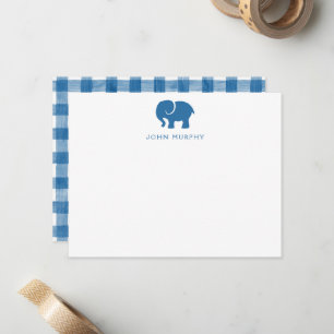 Baby-Notizkarte, blau kariert mit Elefant Mitteilungskarte