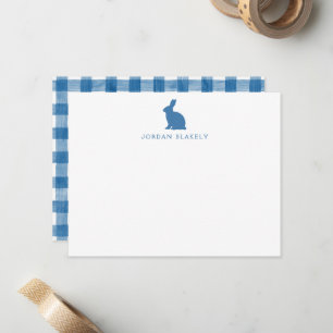 Baby-Notizkarte, blaues Kaninchen-Gingham flach Mitteilungskarte