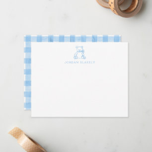 Baby-Notizkarte, Hellblauer Teddybär Gingham Flach Mitteilungskarte