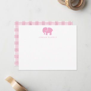 Baby-Notizkarte, Hellrosa Elefant Gingham Flach Mitteilungskarte