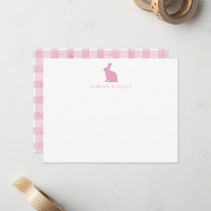 Baby-Notizkarte, Hellrosa-Hasen-Gingham flach Mitteilungskarte