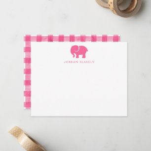 Baby-Notizkarte, rosa Elefant Gingham flach Mitteilungskarte