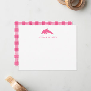 Baby-Notizkarte, rosa Gingham Delfin flach Mitteilungskarte