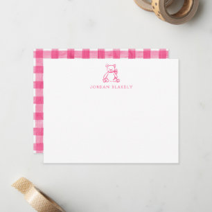 Baby-Notizkarte, Rosa Teddybär Gingham Flach Mitteilungskarte