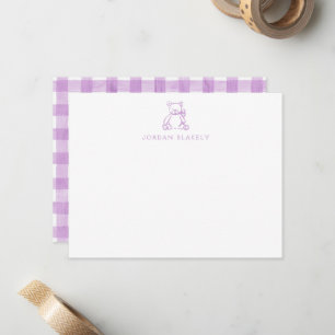 Baby-Notizkarte, violetter Teddybär Gingham flach Mitteilungskarte