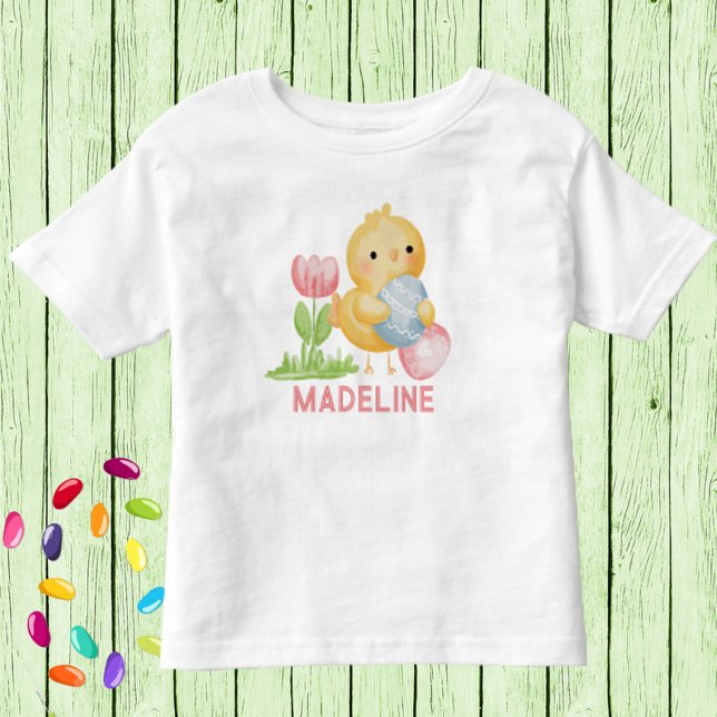Baby Oaster Chick mit Eiern Personalisiert Kleinkind T-shirt (Von Creator hochgeladen)