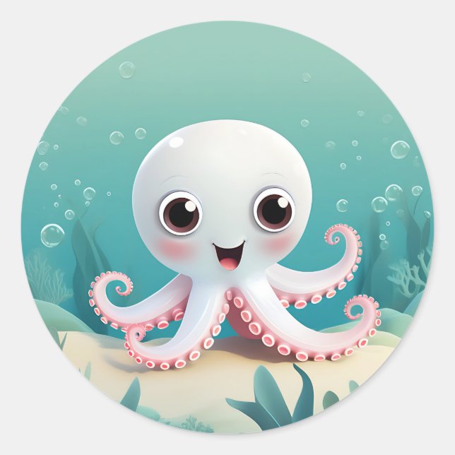 Baby Octopus Runder Aufkleber (Vorderseite)