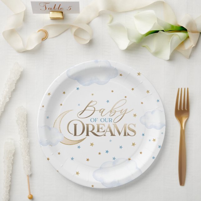 Baby of our Dreams Moon and Stars Blue Baby Shower Pappteller (Hochzeit)