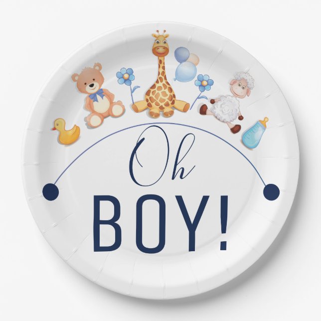 Baby Oh Junge Cartoon Tiere Design Pappteller (Vorderseite)
