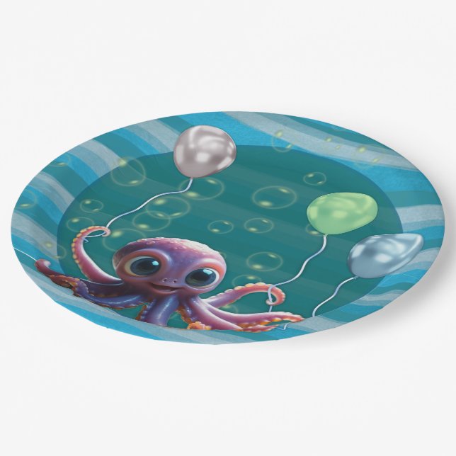 Baby-Oktopus-Papierplatte Pappteller (Schrägansicht)