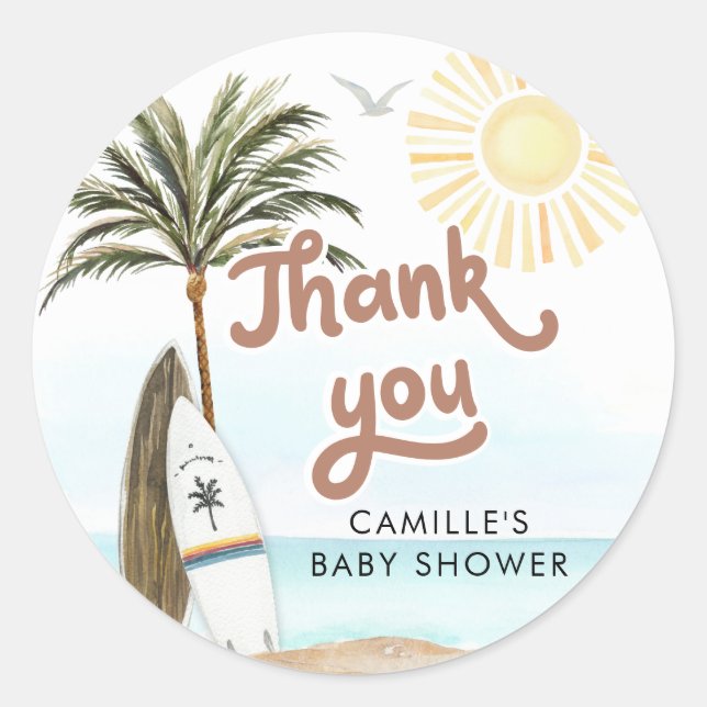 Baby on Board Beach Baby Dusche Vielen Dank Runder Aufkleber (Vorderseite)