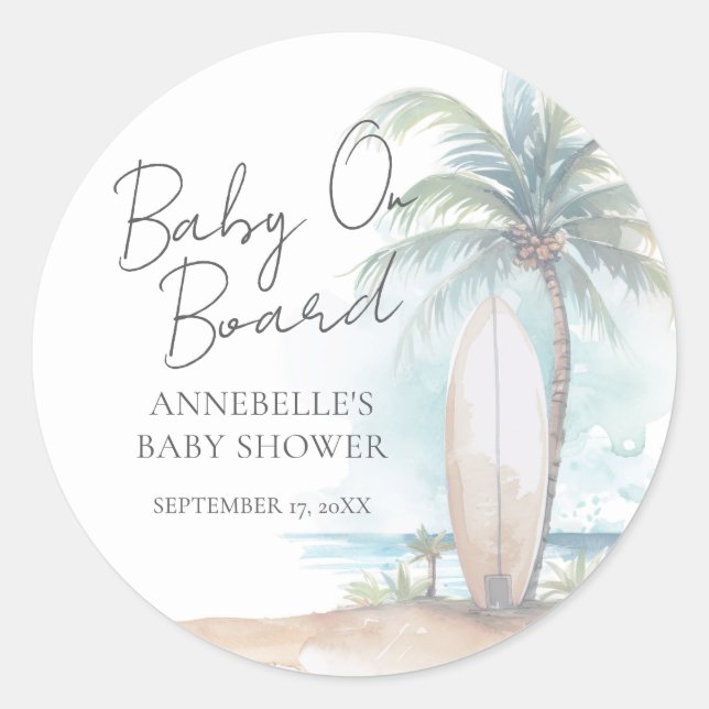 Baby On Board Beach Baby Shower Runder Aufkleber (Vorderseite)