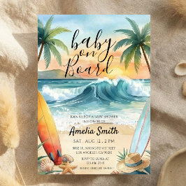 baby on board beach coast surfboard baby shower einladung