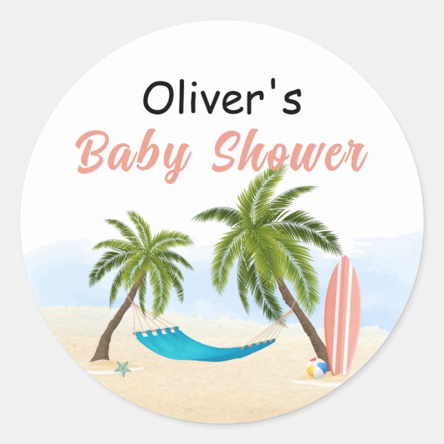 Baby on board Beach Surfing Baby Dusche Runder Aufkleber (Vorderseite)