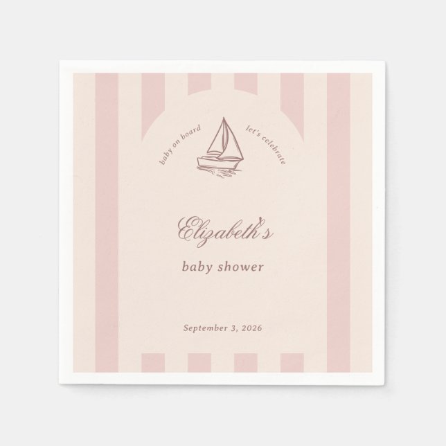 Baby On Board Elegant Pink Sailboat Baby Shower Serviette (Vorderseite)