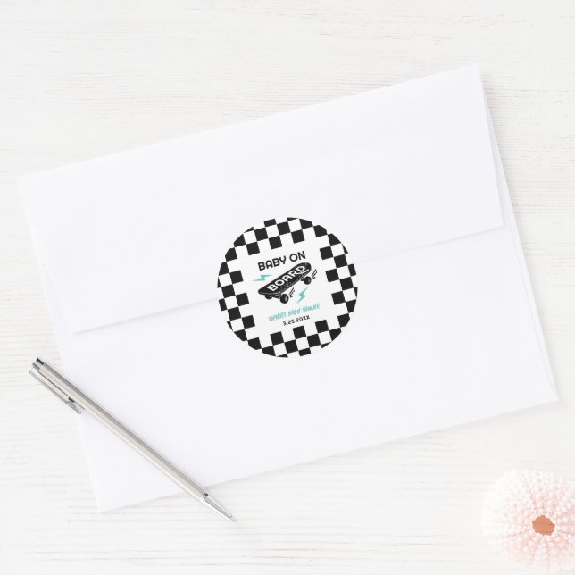 Baby on Board Skateboard Baby Shower Runder Aufkleber (Umschlag)