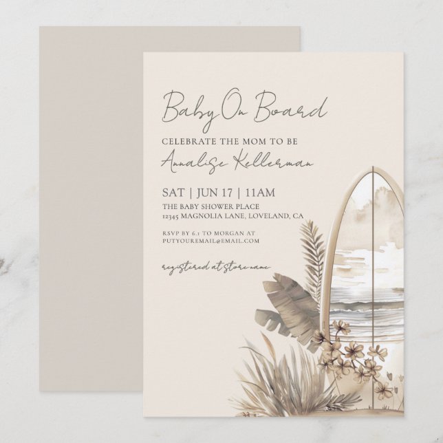 Baby On Board Summer Boho Beach Baby Shower Einladung (Vorne/Hinten)