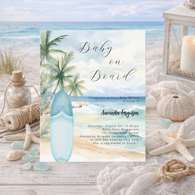 Baby on Board Surfbrett Baby Showeinladung (Von Creator hochgeladen)