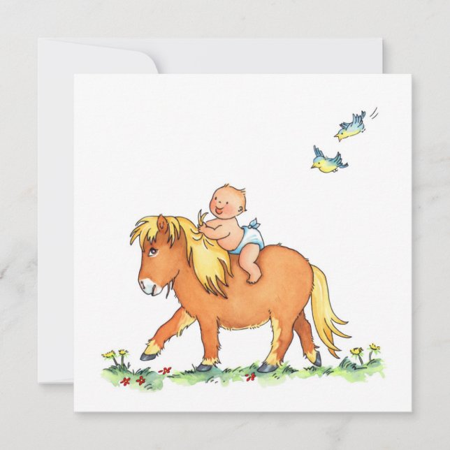Baby on Pony Horse - Geburtsankündigung Ankündigung (Vorderseite)