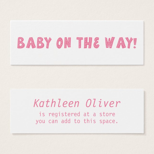 Baby on Way Dotted Pink Gift Registrierungskarte (Vorne & Hinten)