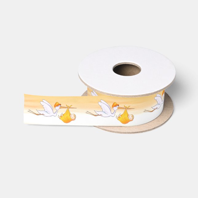 Baby-Orangen-Babyparty der Storch-Aquarellkunst Satinband (Spule)