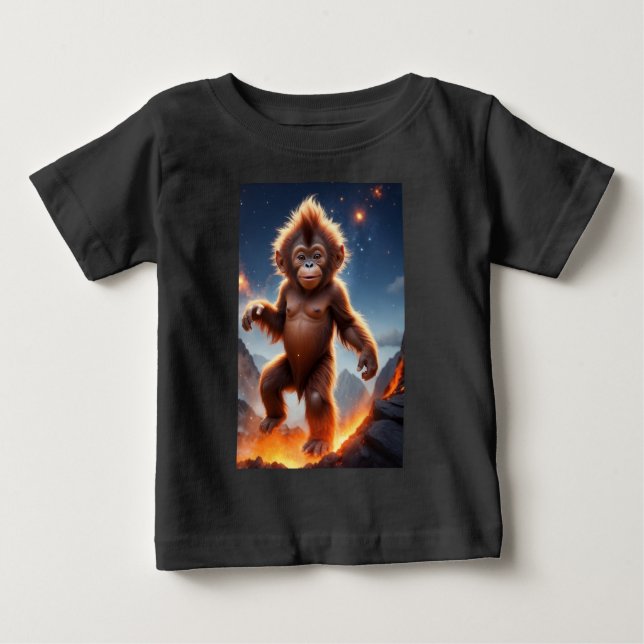 Baby Orangutan und Vulkan T-shirt (Vorderseite)