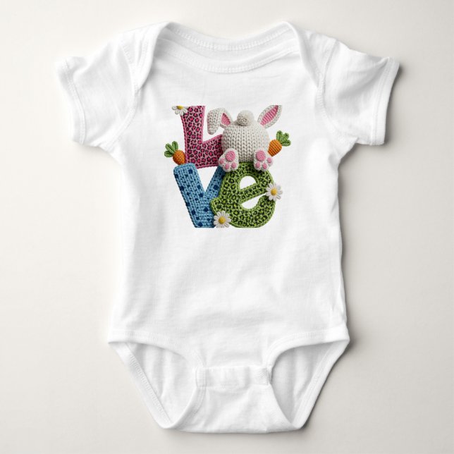 Baby Ostern Simulierte Wolle Häkeln Liebe   Strampler (Vorderseite)