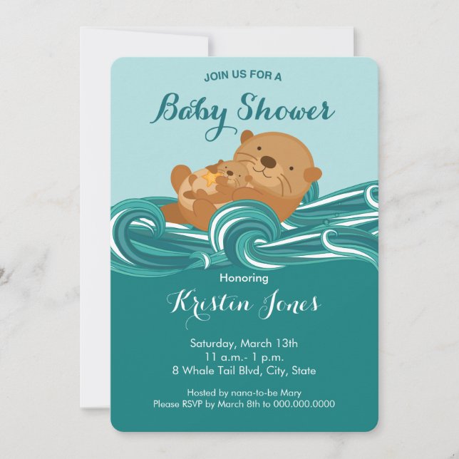 Baby Otter Baby Dusche Einladung (Vorderseite)