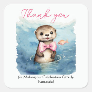 Baby Otter Baby Dusche Vielen Dank Quadratischer Aufkleber